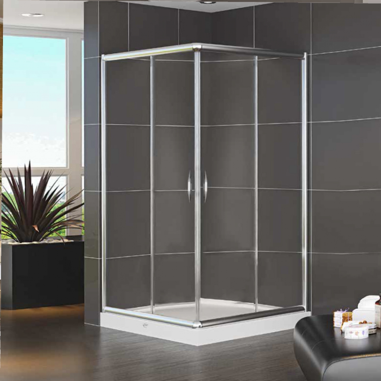 Cabin with corner entrance on square shower tray Vela Banyo