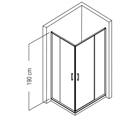 Cabin with corner entrance on rectangular shower tray