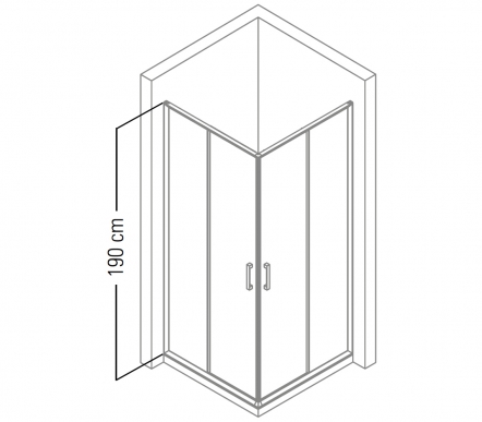 Cabin with corner entrance on rectangular shower tray