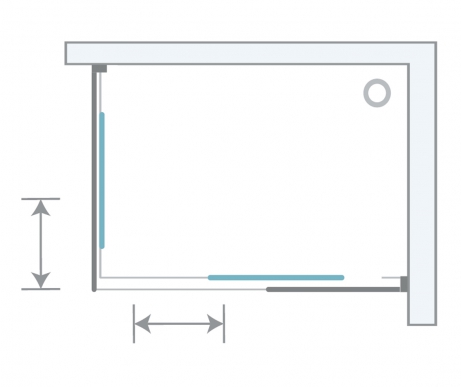 Cabin with corner entrance on rectangular shower tray