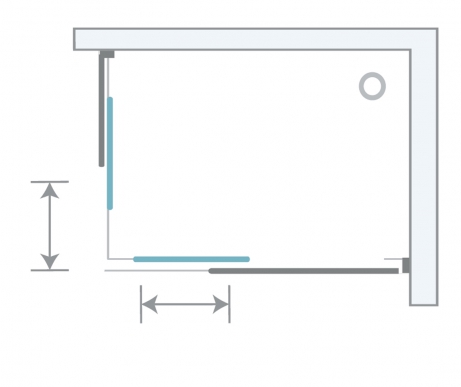 Cabin with corner entrance on rectangular shower tray