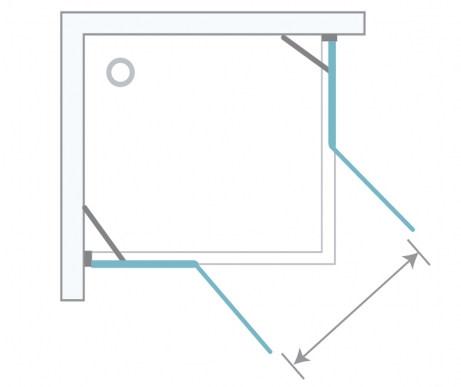 Corner entrance cabin with butt hinge on shower tray