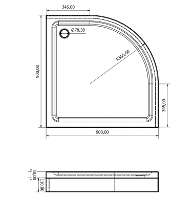 Oval flat shower tray